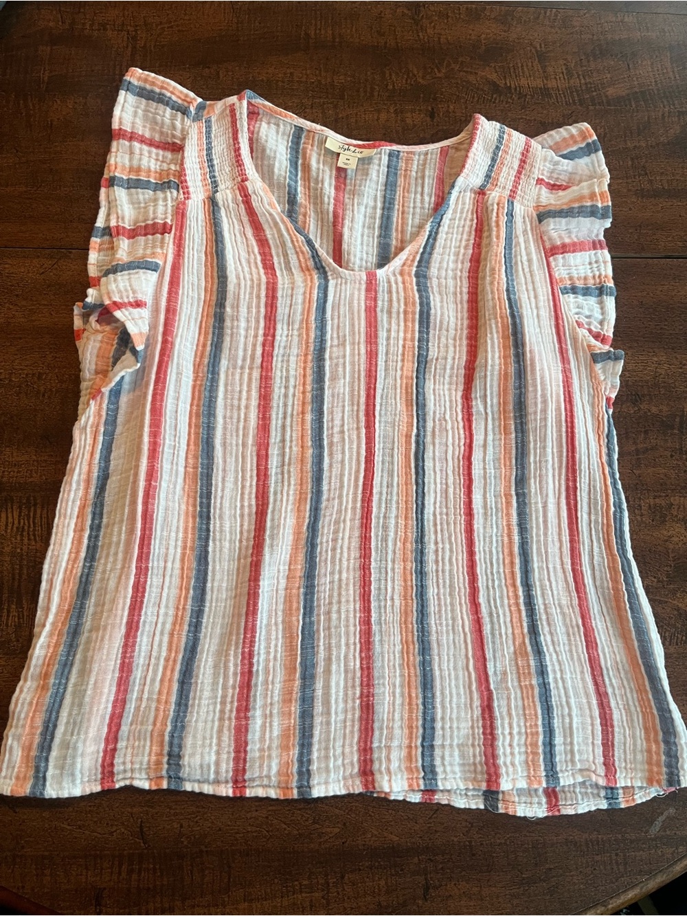 Style & Co XL 0X Striped Gauze Flutter Sleeve Top Boho Coastal Beachy Summer